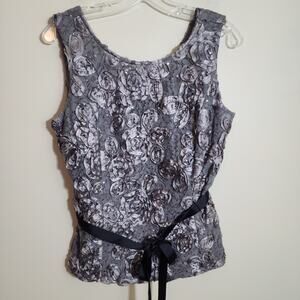 Vintage Alex Evenings ribbon floral sequin lace sleeveless top woman's size L